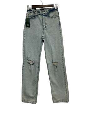 Wild Fable‎ Highest Rise Pleat Straight Distressed Jeans Light Wash Size 0/25
